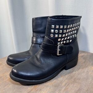 Steve Madden Leather Studded Moto Ankle Boots